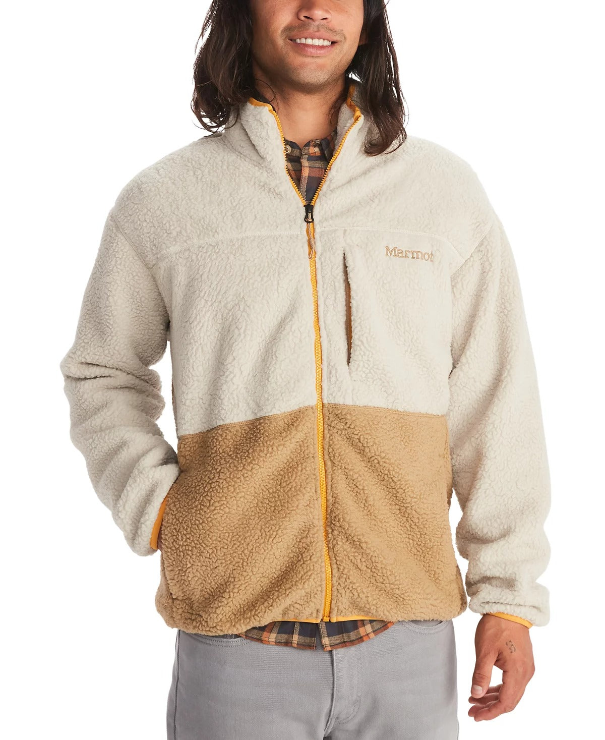Marmot Mens Aros Full Zip Fleece Jacket XXL 2XL Tan / Beige