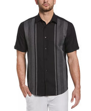 Cubavera Mens Textured Panel Shirt Jet Black Small