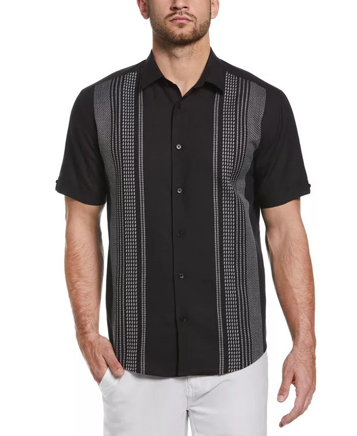 Cubavera Mens Textured Panel Shirt Jet Black Small