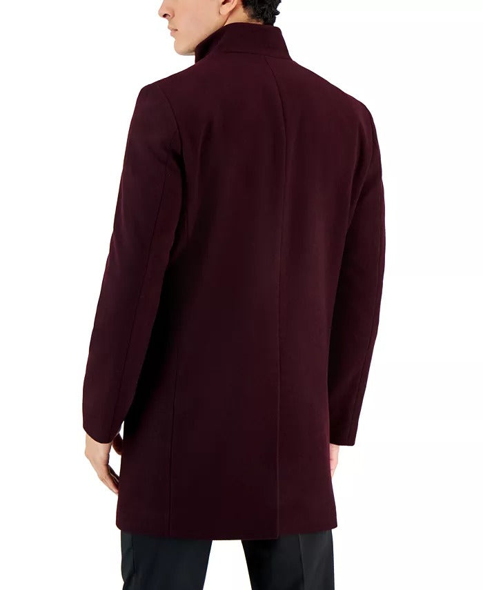 Calvin Klein Mens Mayden Slim-Fit Wool Blend Overcoat Coat 42S Burgundy Wine Red