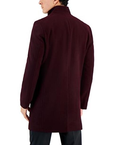 Calvin Klein Mens Slim fit Overcoat Coat 42 L Burgundy Red Solid