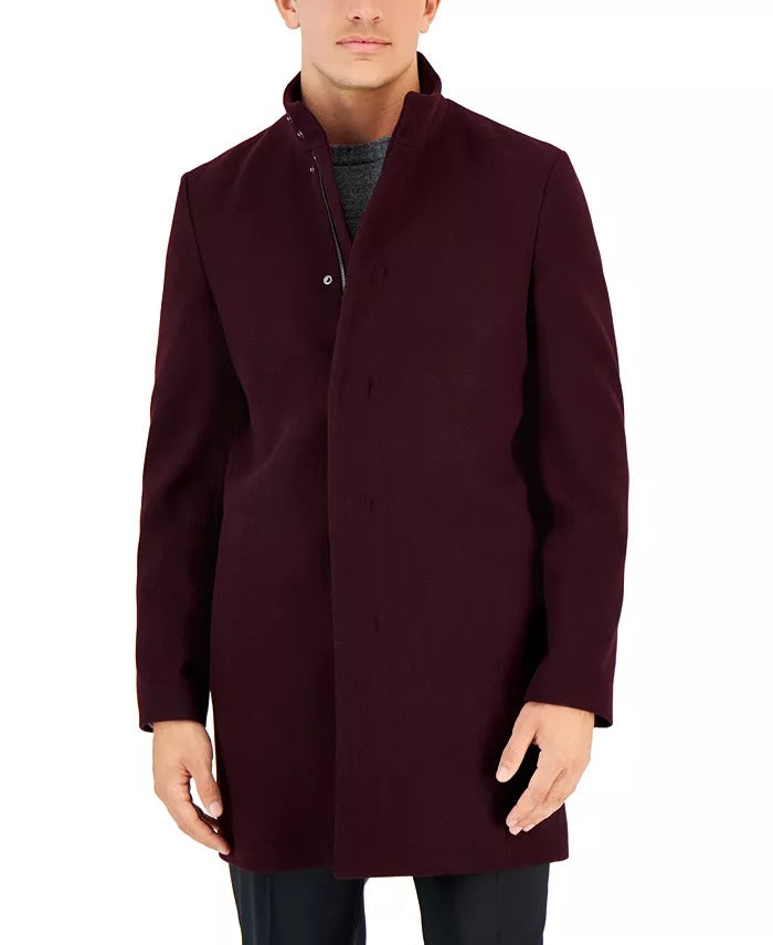 Calvin Klein Mens Mayden Slim-Fit Wool Blend Overcoat Coat 42S Burgundy Wine Red