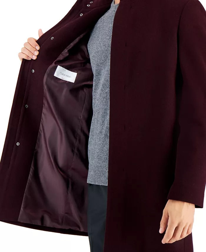 Calvin Klein Mens Mayden Slim-Fit Wool Blend Overcoat Coat 42S Burgundy Wine Red