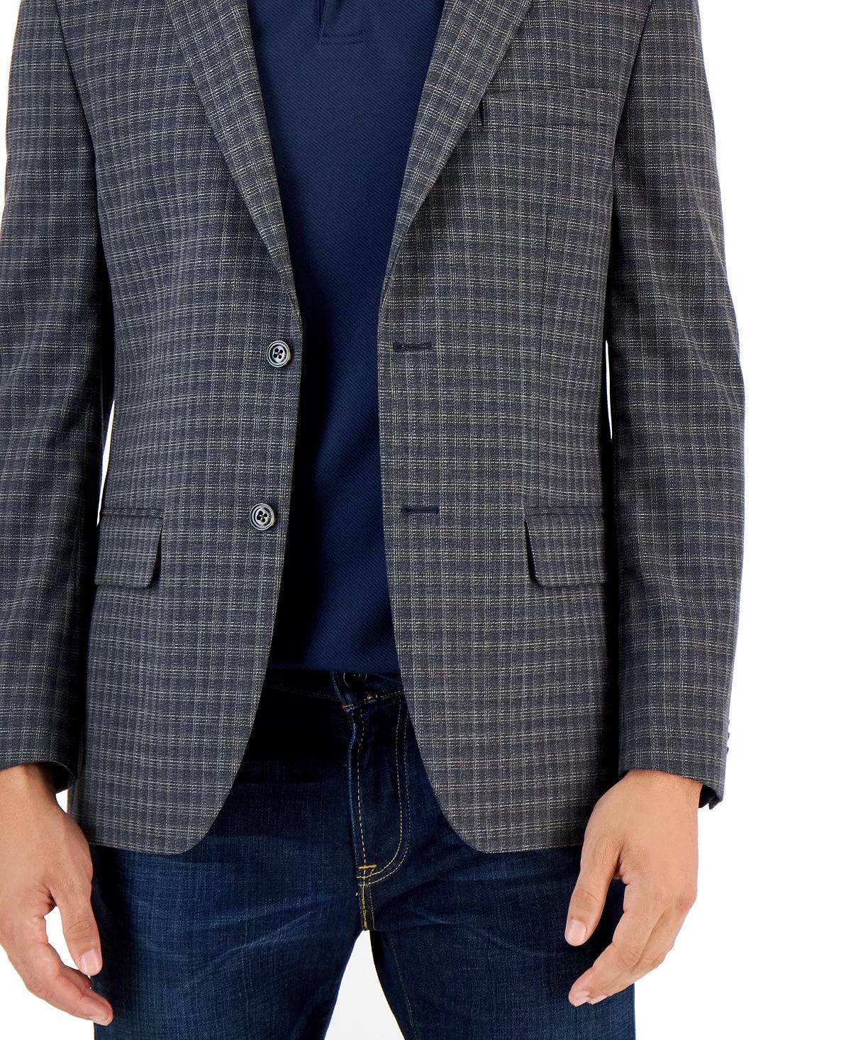 Tommy Hilfiger Men's Modern Fit Check Sport Coat Charcoal Grey Brown 38R