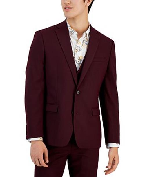 BAR III Men's Suit Jacket 38R Slim-Fit Burgundy Solid