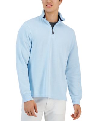 Club Room Men's French Rib 1/4 Zip Pullover Sweater Medium Light Blue
