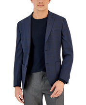 Bar III Mens Windowpane Slim Fit Suit Jacket Blue Tan 42R