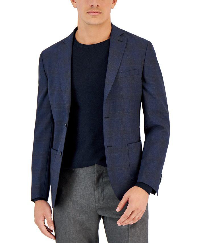 Bar III Men's Slim-Fit 40S Navy Windowpane Knit Blazer