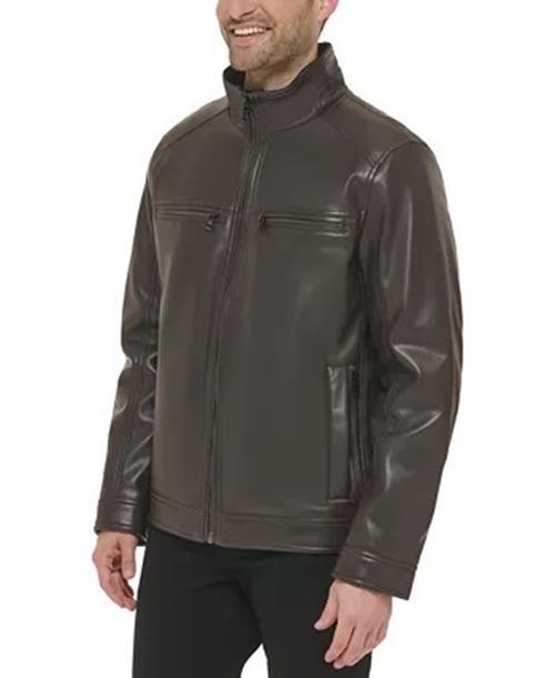 Calvin Klein Mens Faux Leather Jacket Brown Large