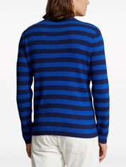 Polo Ralph Lauren Mens Ribbed Stripe Cotton Cashmere Crewneck Sweater Blue Small