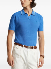 Polo Ralph Lauren Textured Open Placket Polo Sweater Shirt XXL Blue Linen Cotton