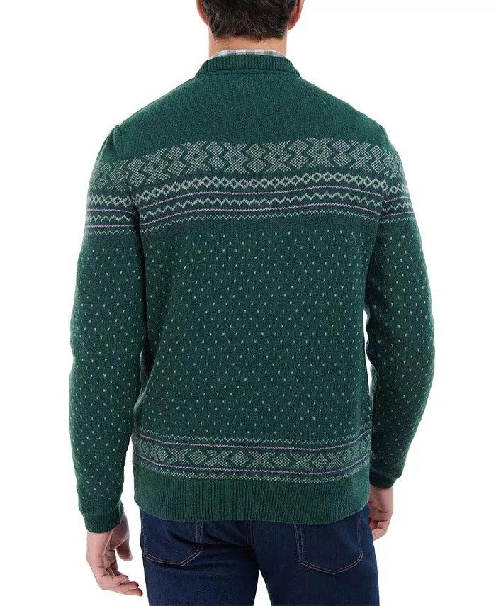 Barbour Mens Essential Fair Isle Wool Crewneck Sweater Forest Green Medium