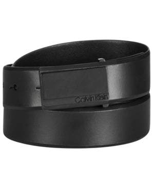 Calvin Klein Men's Logo Plaque Buckle Leather Belt Black size 38