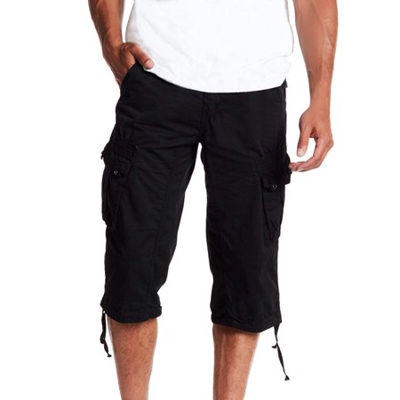 X Ray Mens Belted Capri Cargo Shorts Black 32