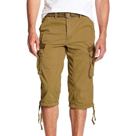 X-ray Mens Regular fit Cargo Shorts 32 Green Solid Belted