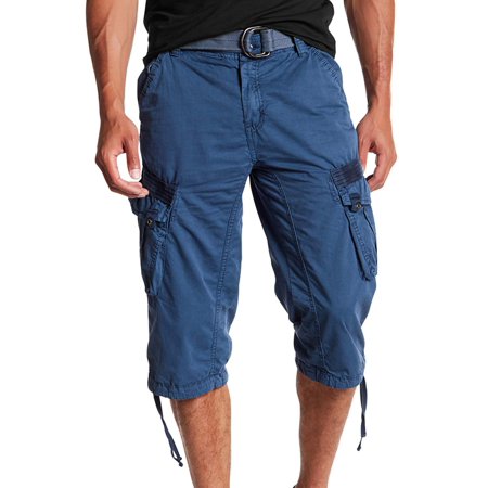 X RAY Mens Belted Long Cargo Shorts with Draw Cord Blue 32