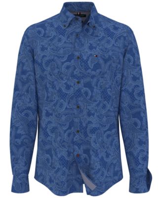 Tommy Hilfiger Men's Key Paisley Print Longsleeve Shirt Blue Medium Button Down