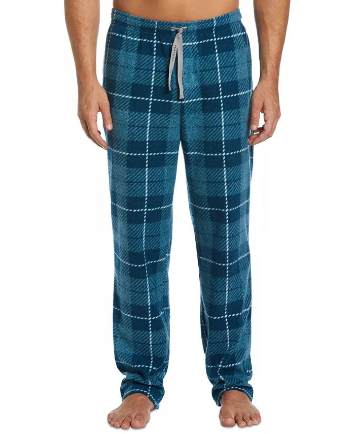 PERRY ELLIS PORTFOLIO Mens Windowpane Plaid Fleece Pajama Sleep Pants Blue Large