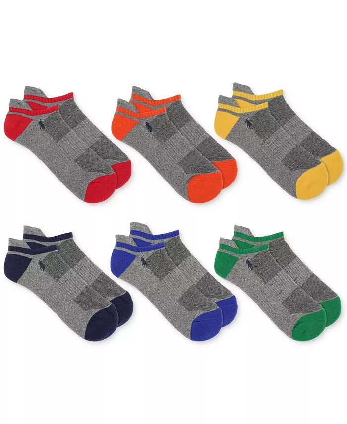 POLO RALPH LAUREN Men's 6-Pk. Performance Tipped Low Cut Socks Grey