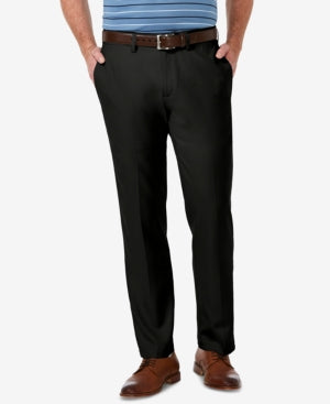 Haggar Men Straight fit Dress Pants 40 / 30 Black Solid Stretch