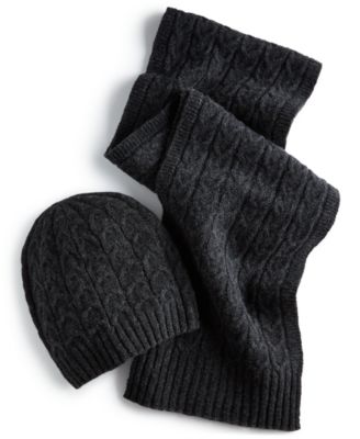Club Room Men's Cashmere Hat Scarf Charcoal Heather Grey One Size