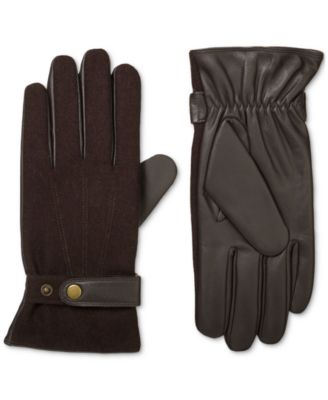 Isotoner Men's Flannel & Leather Gloves in Saddle Brown Large