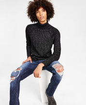 INC International Concepts Men's Metallic Cable Turtleneck Sweater XL Black