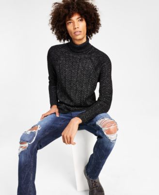 INC International Concepts Men's Metallic Cable Turtleneck Sweater XL Black