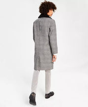 I.N.C. INTERNATIONAL CONCEPTS Men's Glen Plaid Top Coat XS Black Fleece Trim