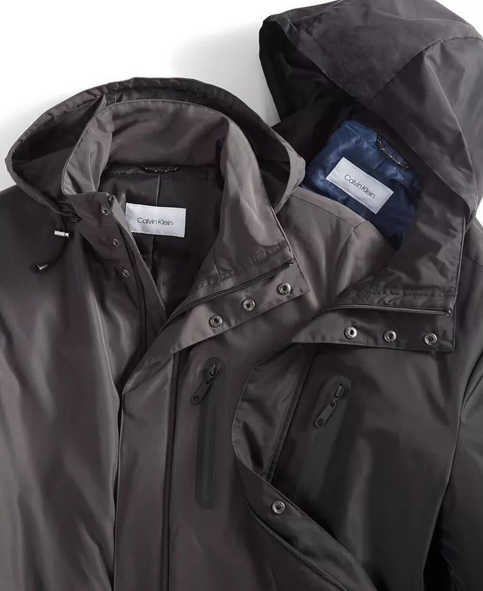 Calvin Klein Mens Slim fit Raincoat Coat 36 S Black Solid