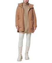 MARC NEW YORK Women's Seneca Hooded Teddy Coat Large Camel Brown