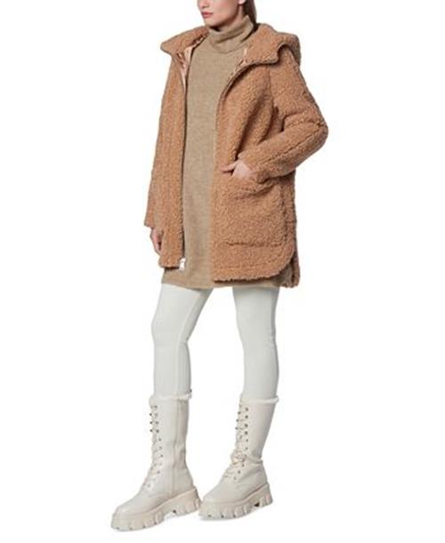 MARC NEW YORK Women's Seneca Hooded Teddy Coat Large Camel Brown