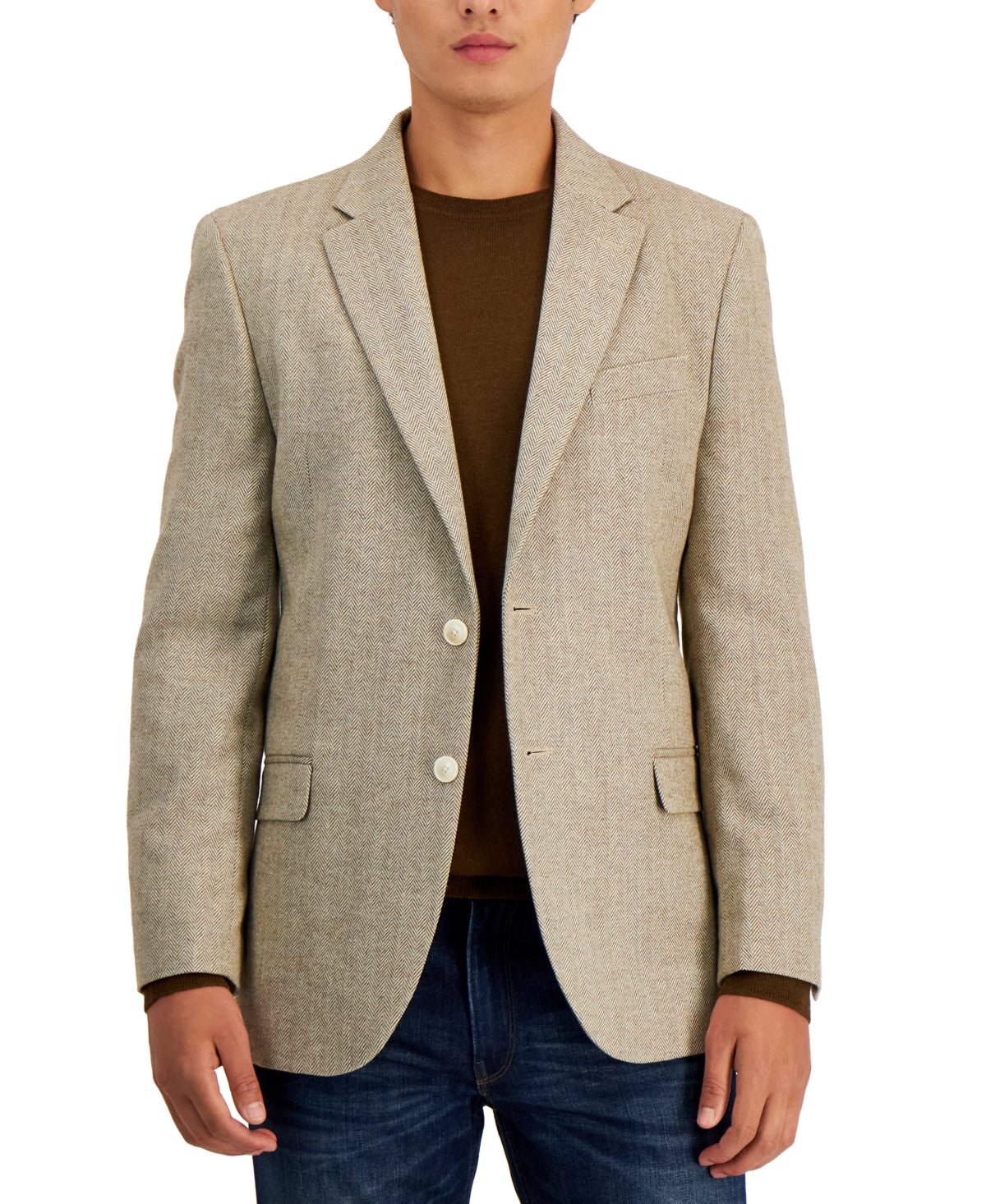 Nautica Men's Herringbone Tweed Sport Coat Blazer Tan Beige 38S