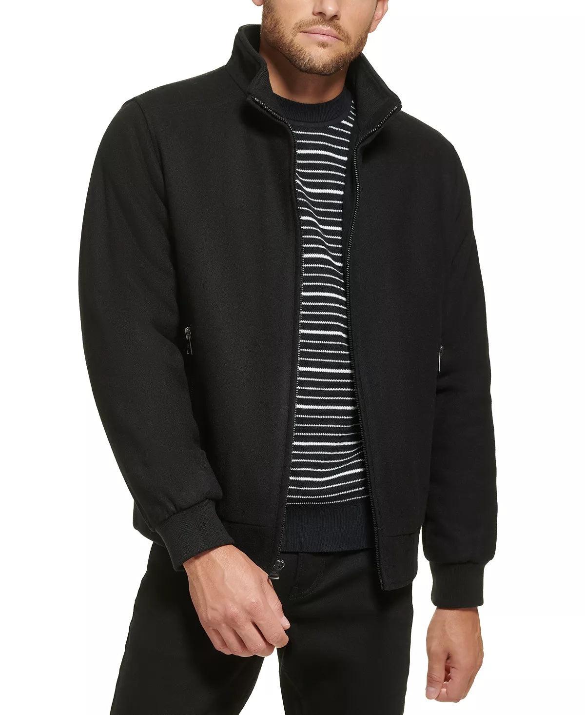 Calvin Klein Men's Wool Bomber Jacket With Knit Trim Black Small