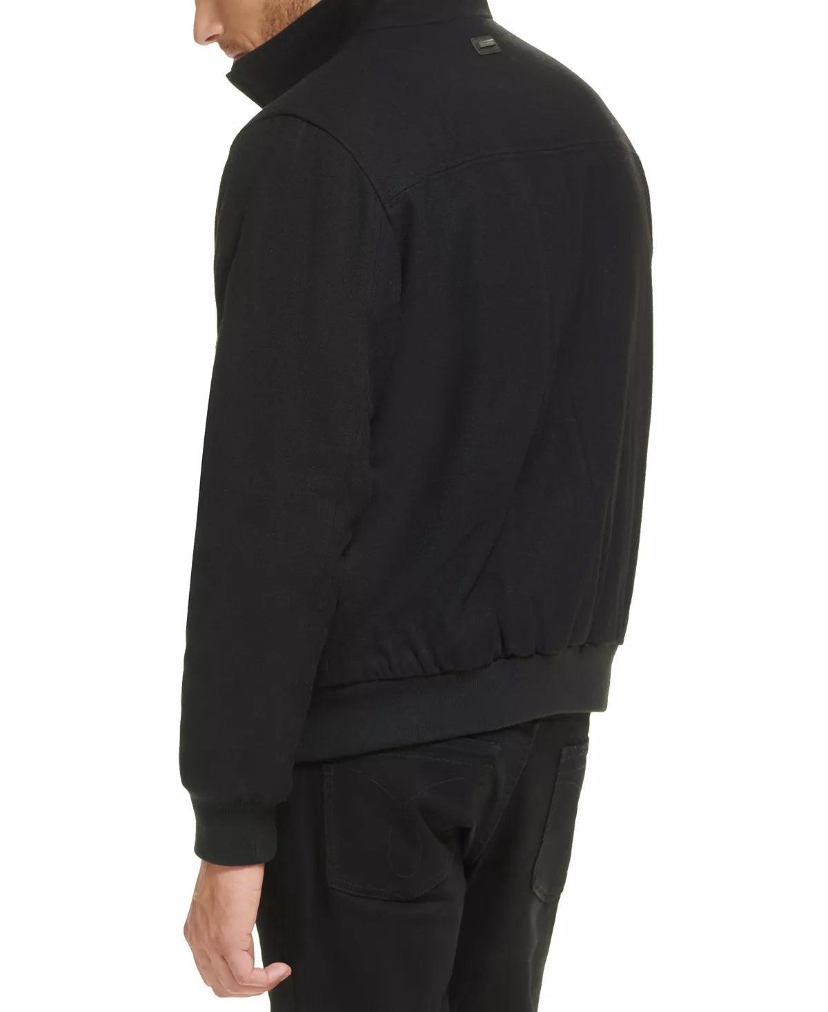 Calvin Klein Men's Wool Bomber Jacket With Knit Trim Black Small