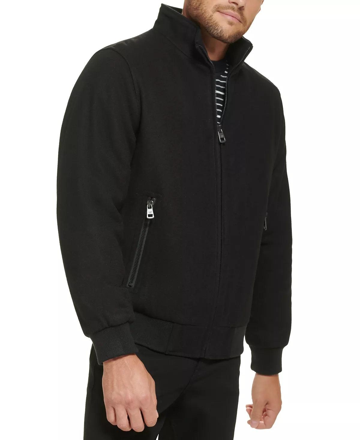 Calvin Klein Men's Wool Bomber Jacket With Knit Trim Black Small