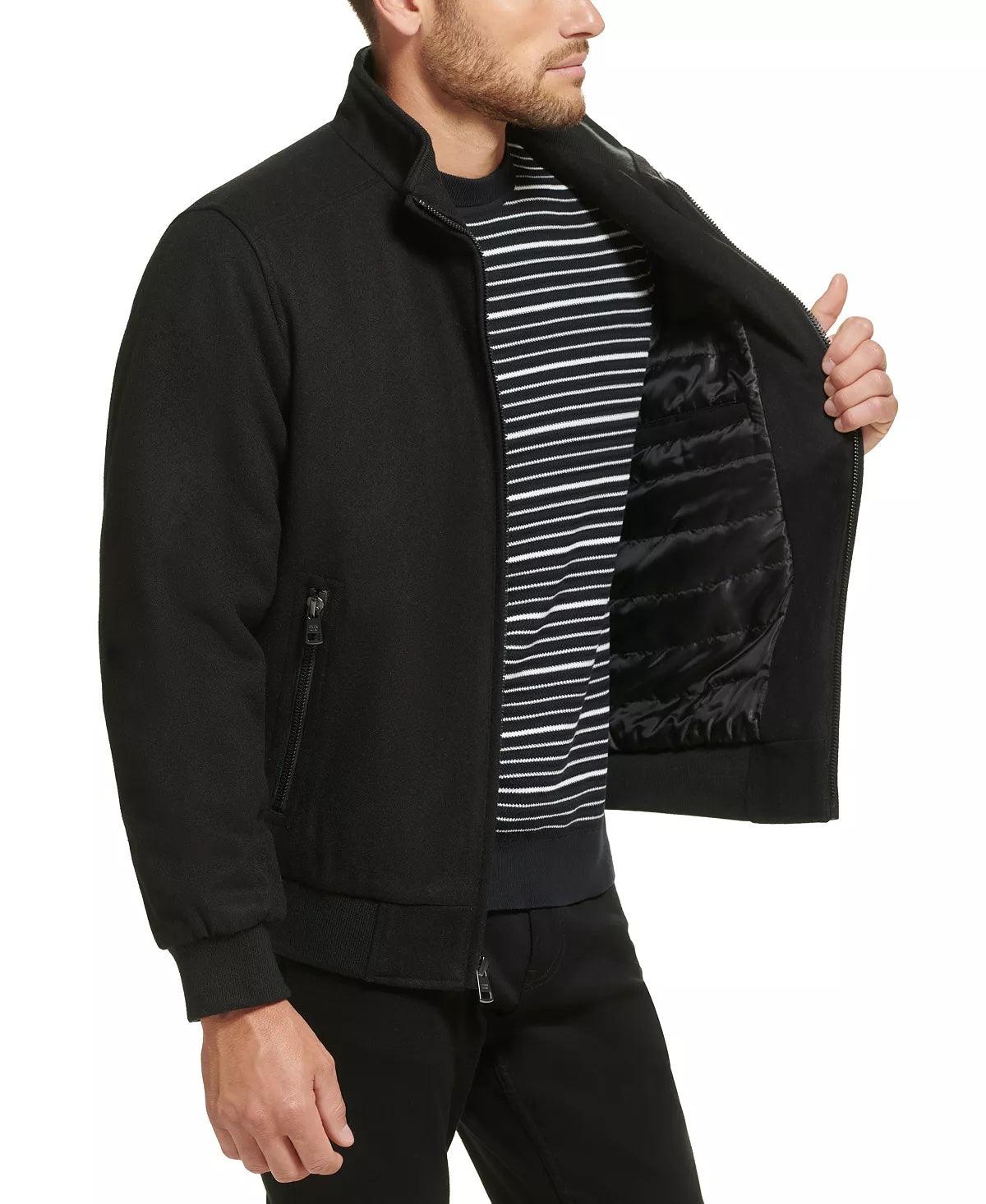 Calvin Klein Men's Wool Bomber Jacket With Knit Trim Black Small
