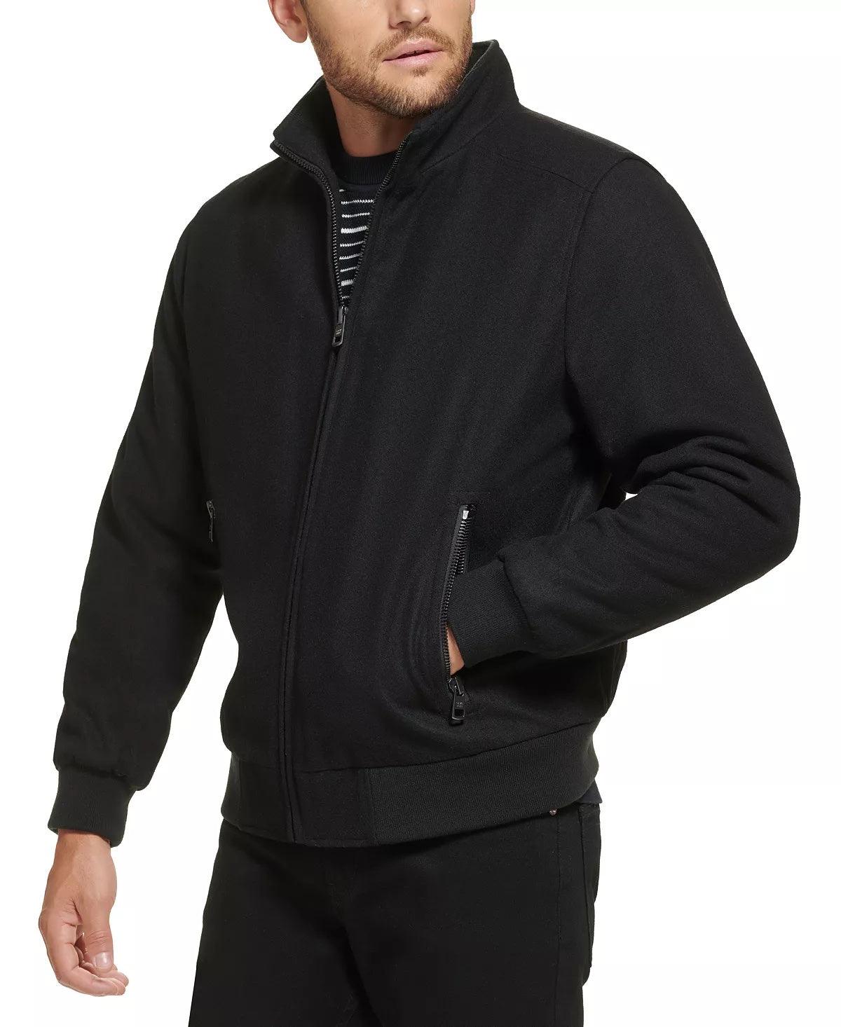 Calvin Klein Men's Wool Bomber Jacket With Knit Trim Black Small