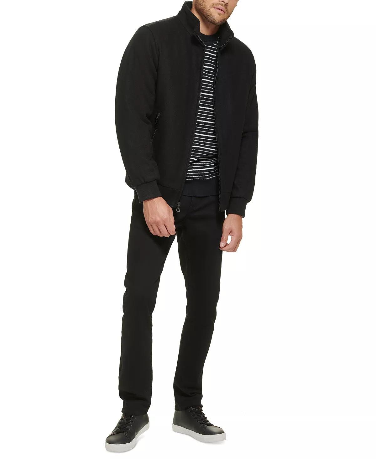 Calvin Klein Men's Wool Bomber Jacket With Knit Trim Black Small