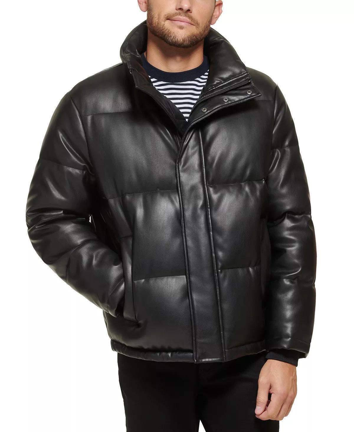 Calvin Klein Men's Faux Leather Classic Puffer Jacket Small Black