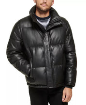 Calvin Klein Men's Faux Leather Coat Puffer Jacket Black Medium