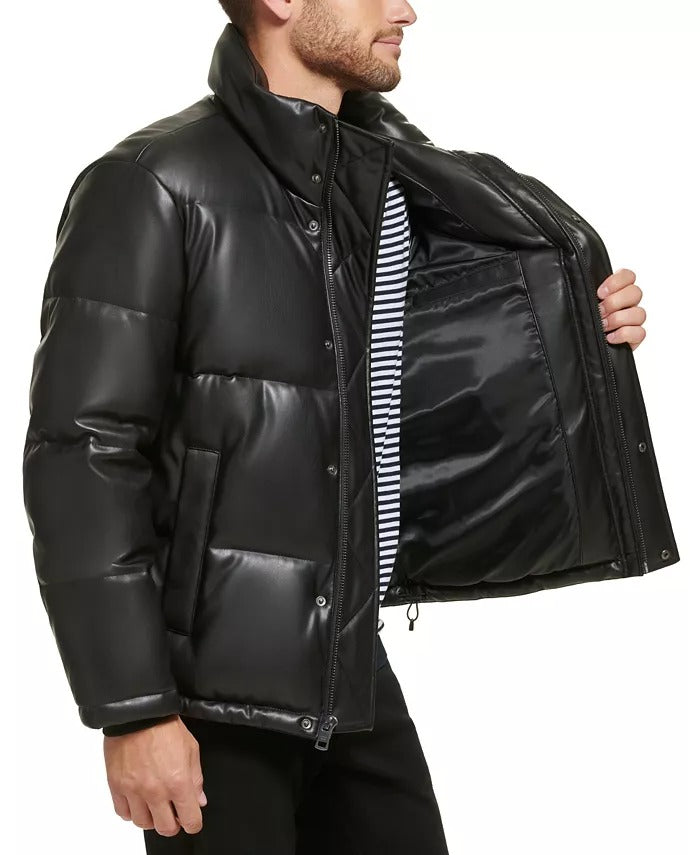 Calvin Klein Men's Faux Leather Classic Puffer Jacket Coat Black XL