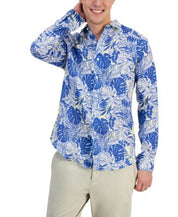 Club Room Mens Tropical Long-Sleeve Button Down Shirt Hyper Blue Small