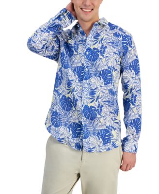 Club Room Mens Tropical Long-Sleeve Button Down Shirt Hyper Blue Small
