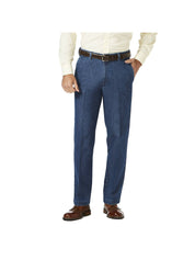 Haggar Men's Stretch Denim Flat Front Trouser Pants Classic Fit 42 x 30