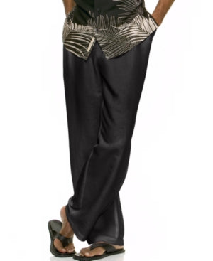 Cubavera Mens Drawstring Linen-Blend Pants Black Elastic Waistband 2XL