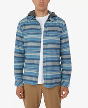 ONeill Mens Redmond Hooded Button Shirt Small Blue Shadow