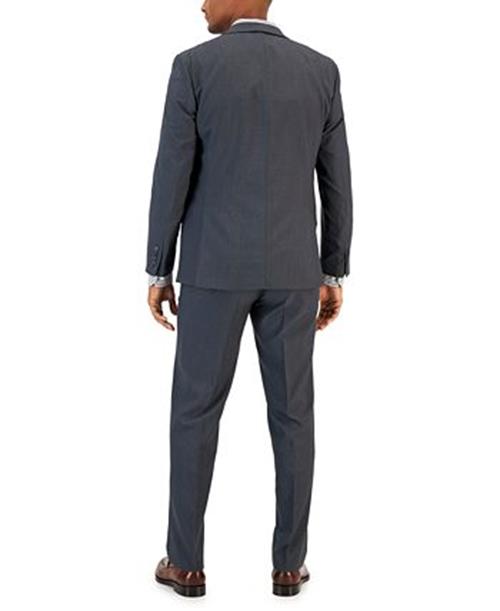 Van Heusen Mens Slim 2 Piece Suit 38 R / 31 Waist Charcoal Grey Solid Stretch