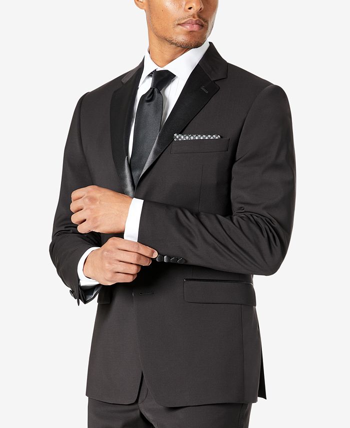 Calvin Klein Mens Skinny fit Tuxedo Jacket Blazer 42 L Black Solid Wool