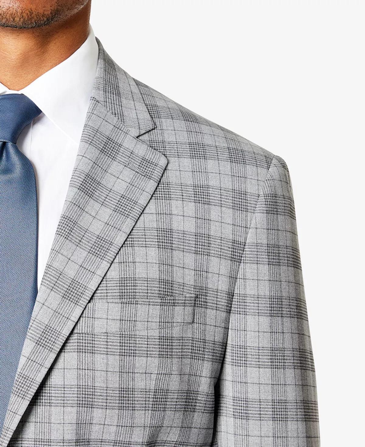 Sean John Mens Classic Fit Grey Plaid Sport Coat Suit Jacket 40S
